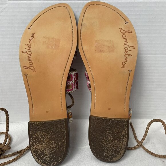 Sam Edelman Gretchen Boho Gladiator Tassel and Pompom Ankle Wrap Sandals - Picture 9 of 13